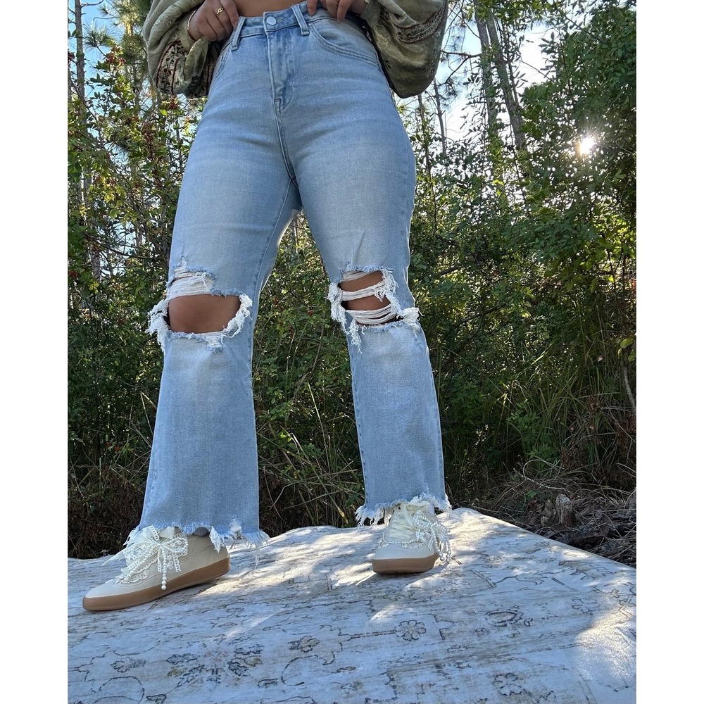 Mica Los Angeles‎ Jeans 90's Vintage Crop Flare LightWash Distressed HighRise 20 - Picture 3 of 14